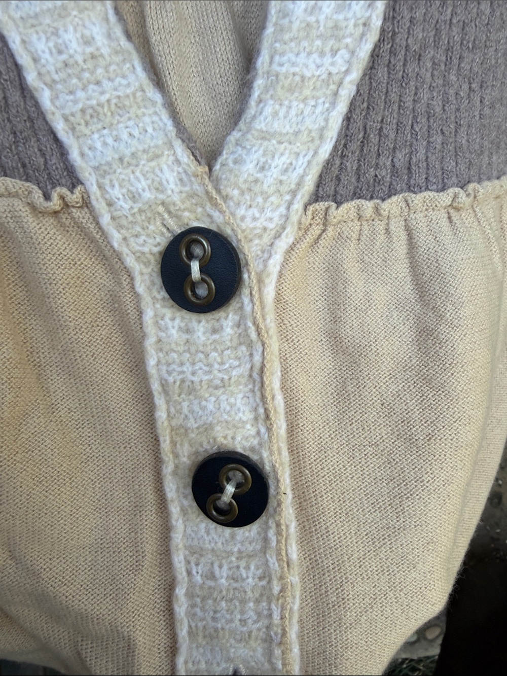 Free People Beige Two-Tone Hooded Button Cardigan Sweater - Picture 5 of 7